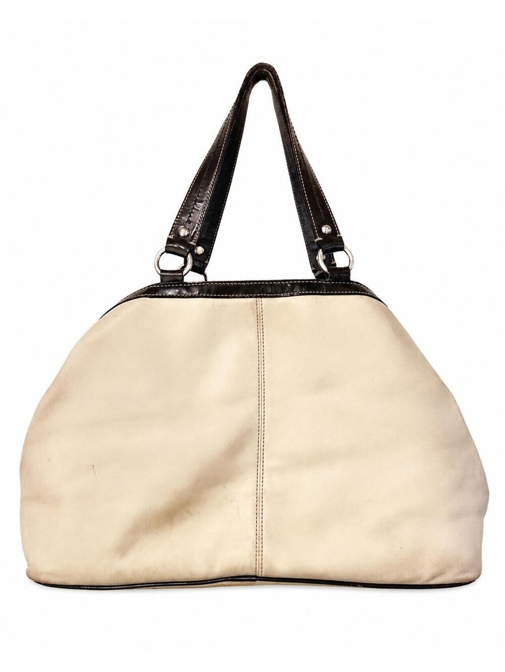 COACH Vintage Laura Leather Spectator Carryall Handbag Ivory & Navy F14866 - Picture 3 of 15